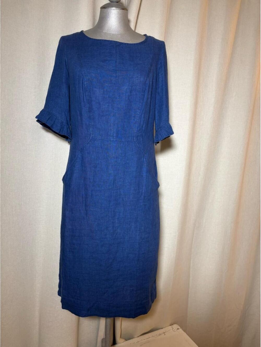 Boden 100% Linen Blue Shift Dress Pockets Coastal Chic Preppy Luxury Size 4 - Picture 2 of 9